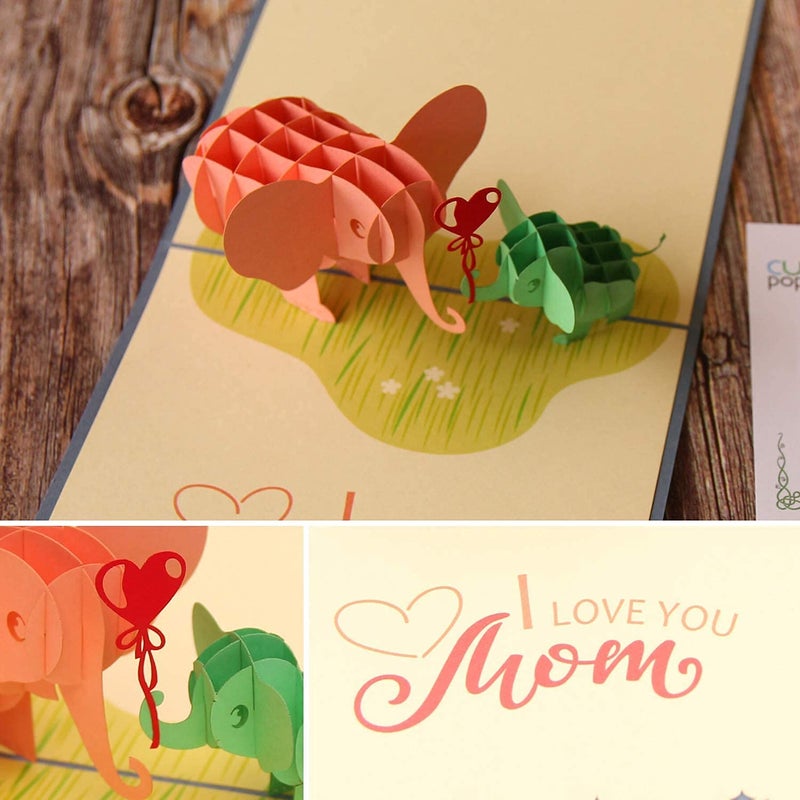 CUTE POPUP - Adorable Elephants Baby & Mom Mother's Day 3D Popup Card Thinking of You Surpring Present for Mom, Woman, or Someone You Love - Image 3